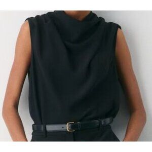 NWT Babaton Carter Women Cowl Neck Blouse Black S Minimalist Quiet Lux Workwear